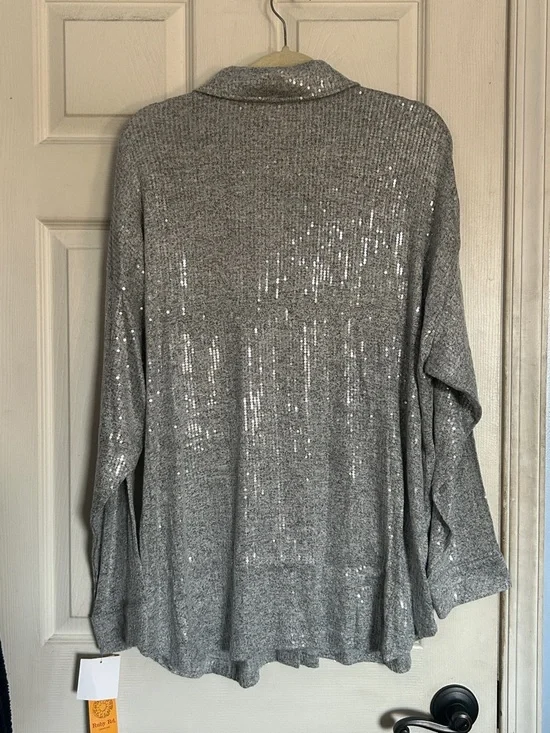 NWT Ruby Rd. Sequin charcoal heather snap button down shirt size XL - Picture 2 of 4